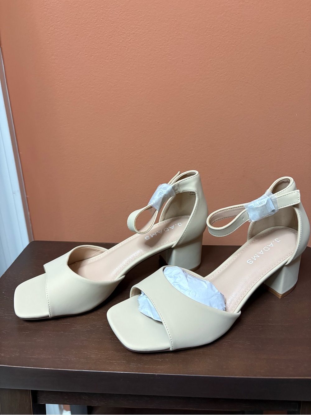 Adams Women's Cream Ankle-Strap Block Heels